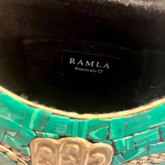 NWOT, RAMLA Clutch Moroccan Purse Mosaic turquoise green Hamsa Hand. Boho Chic - Picture 6 of 15
